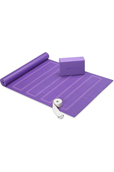 gaiam طقم يوغا للمبتدئين (بساط يوغا، حزام يوغا، مكعب يوغا) - بساط خفيف الوزن ...