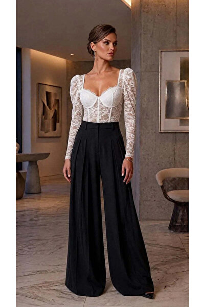 milabutik Alttan çıtçıtlı kollu full dantel büstiyer beyaz