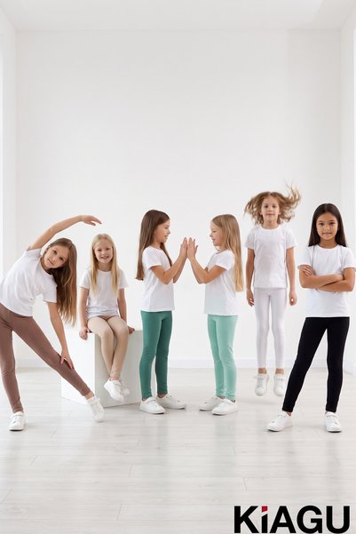 KİAGU Girls' 6-Pack Plain & Cotton Leggings Set - Casual Long Leggings
