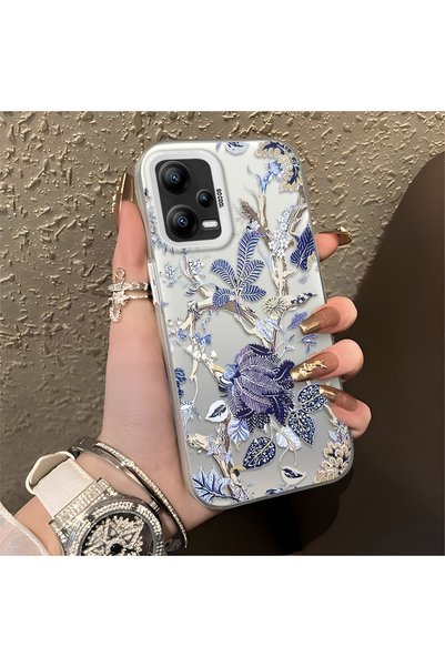 ARTISHELL Redmi Note 12 5G Uyumlu Mavi Botanik Kuş Çiçek Deseni Darbeye Dayan...