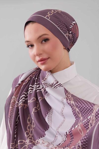 Levidor شال موس كريب بنمط سلسلة ذهبية أرجوانية
