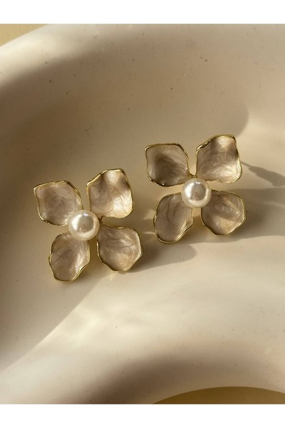 Alveole Jewelry İnci Detaylı Sedefli Çiçek Küpe