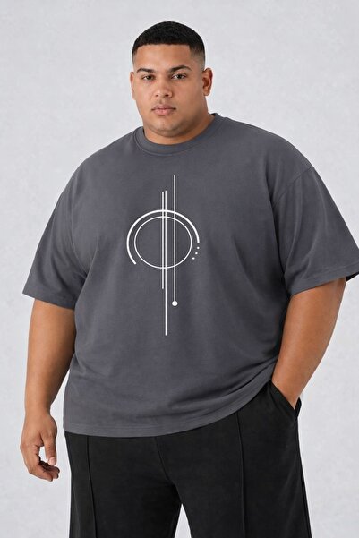 ZAVIXO Large Size Men's Oversize Geometric Printed Crew Neck T-Shirt