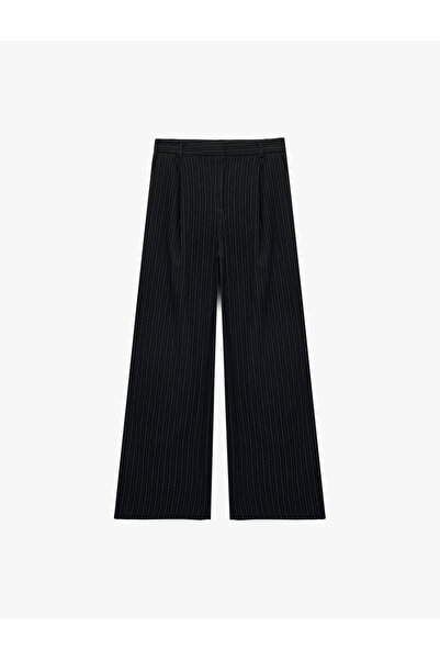 Koton High Waist Striped Wide Leg Palazzo Pants with Pockets