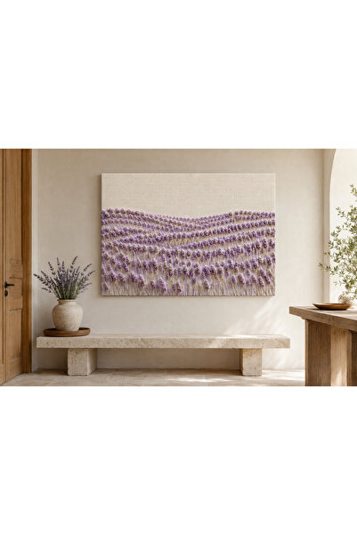 FTRMALZEMECİM PREMİUM Krem Zeminde Dalgalı Lavanta Tarlası Çerçevesiz Kanvas ...