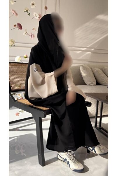 Rosana Beige Abaya, Featuring a Modern Design That Combines Black and Beige C...