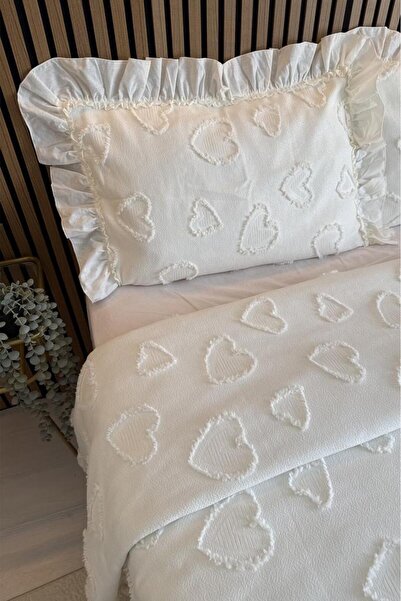 Çeyiz Diyarı Ruffle Pure Love 3 Parça Çift Kişilik Pike Takımı Krem