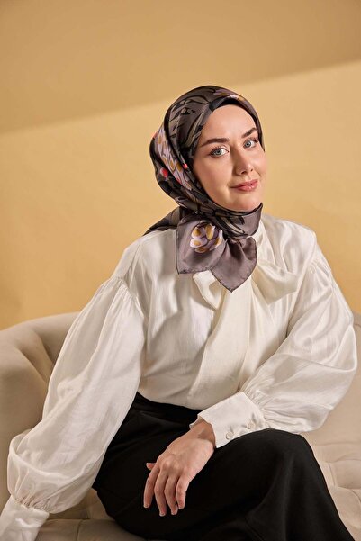 Silk Home وشاح حرير تويل ميركان رمادي غامق 90x90