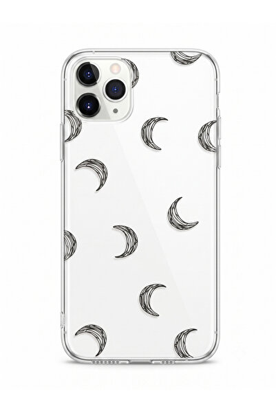 Generic جراب حماية شفاف لـ iPhone 11 Pro Max بطبعة أهلة خطية سوداء