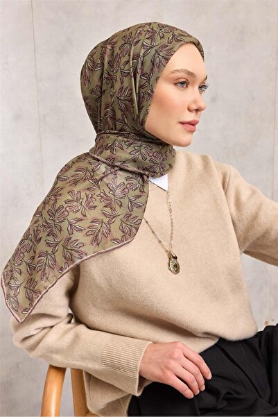 Silk Home Cotton Polyester Soft Scarf Army Green Floral Patterned Non-Slip Te...