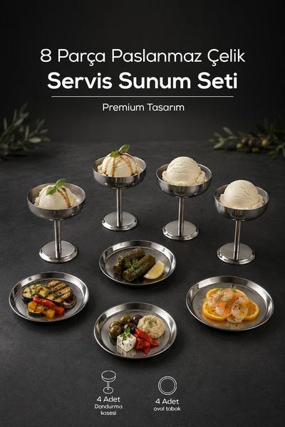 Vienev 8 Pieces Stainless Steel Ice Cream Bowl, Snack Bowl and Serving Set, D...