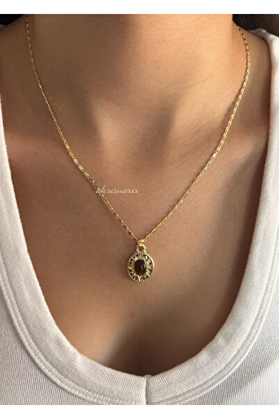 aksesuaris Brown Vintage Gold Chain Women's Necklace