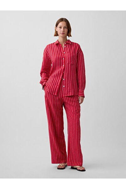 GAP Kadın Kırmızı Keten Karışımlı Easy Wide-Leg Pantolon