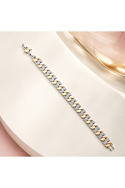 Snartun Gold & Silver Taşlı Zincir Form Paslanmaz Çelik Kadın Bileklik I Özel Kutulu I Şık Tasarım