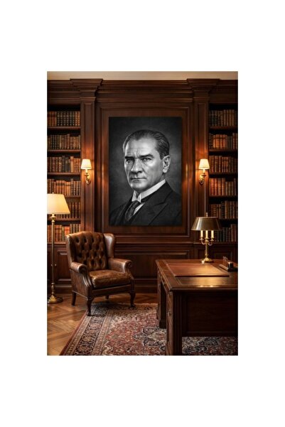 Mustafa Kemal Atatürk Siyah Beyaz Portre Tablo – Yüksek Çözünürlüklü Premium Kanvas Duvar Dekoru