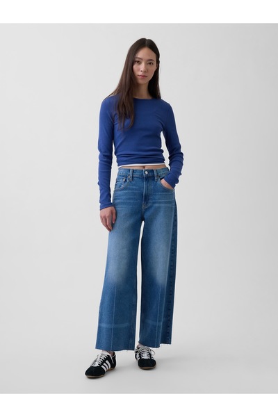 GAP Kadın Mavi High Rise Stride Wide-Leg Ankle Jean Pantolon