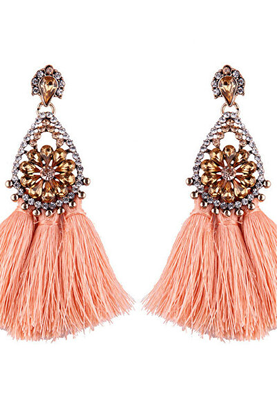 VeeShop Luxury Fringed Flowers earrings, crystal medallion and long drop earr...