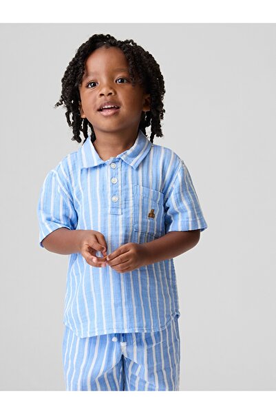 GAP Erkek Bebek Mavi Pamuk Gauze Baskılı Polo T-Shirt