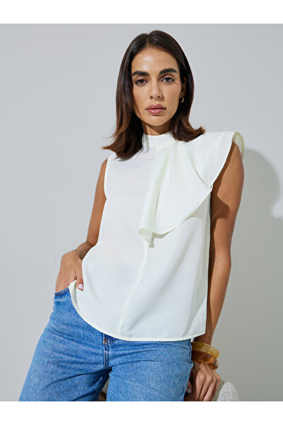 Styli Off White Sleeveless High Neck Blouse