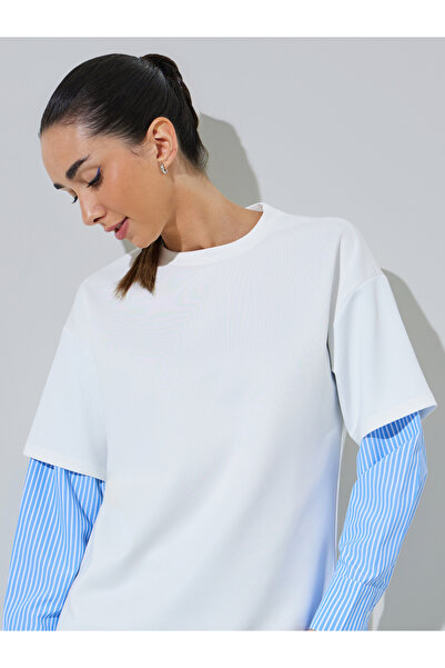 Styli White Striped Long Sleeves Round Neck T-Shirt
