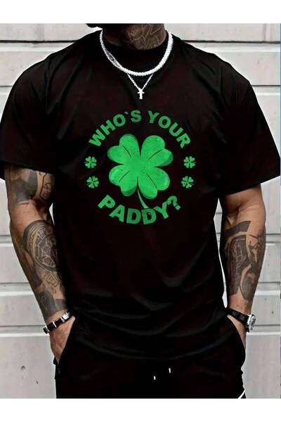 4CR تي شيرت صيفي للرجال من القطن 100% بتصميم "Who's Your Paddy I Shamrock" لع...
