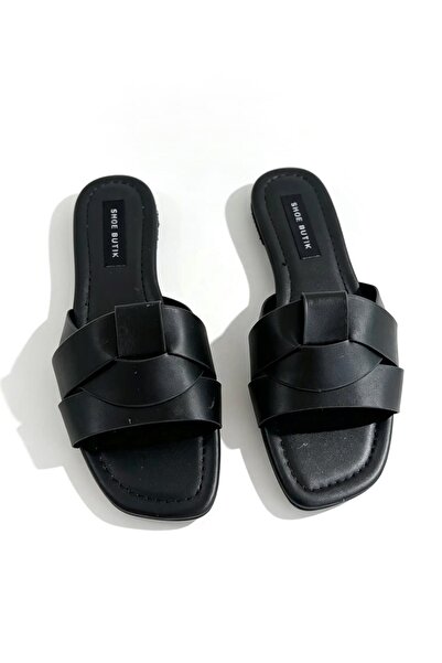 Shoebutik Ola Black Leather Women's Slippers
