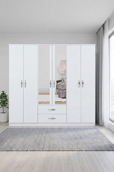 TOCCO MOBİLYA Sezar 6 Kapaklı Aynalı Gardırop Beyaz