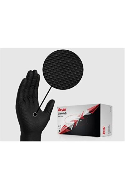 Beybi Diamond Xl Pudrasız Kalın Siyah Nitril Eldiven XL (Kutuda 100 Adet)