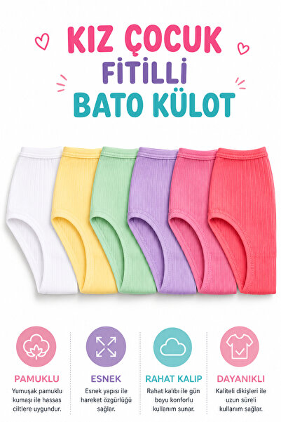Alıç Girls' Ribbed Bato Panties Cotton Comfortable Mixed Color (Tutku Authorized Seller) -3 Pieces
