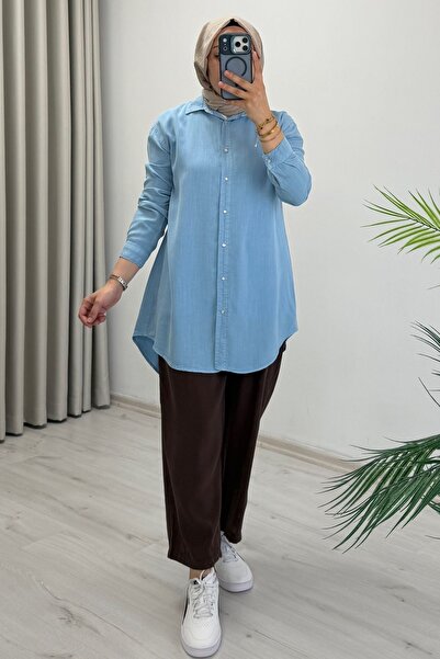 T Moda Store My Magazin Yazlık Tansel Kumaş Çıtçıt Düğmeli Tesettür Gömlek