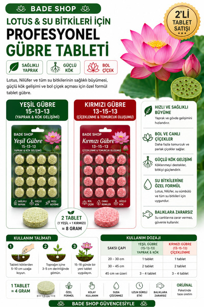 Bade Shop Lotus Nilüfer Gübresi 2'li Set (15-13-13 + 13-15-13) Yaprak Gelişim...