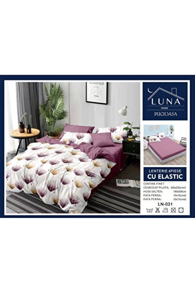 Pucioasa Lenjerie de Pat Finet Gros 6 Piese Cearceaf cu Elastic 180x200 cm