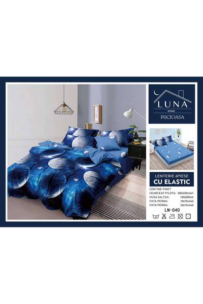 Pucioasa Lenjerie de Pat Finet Gros 6 Piese Cearceaf cu Elastic 180x200 cm