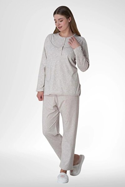 Mecit Pijama طقم بيجامة نسائي مقاس كبير بأكمام طويلة 80% قطن 20% فيسكوز