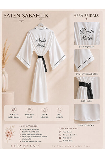 Herabridals Uzun Kimono Siyah Biyeli Sabahlık Bride Gelin Sabahlığı