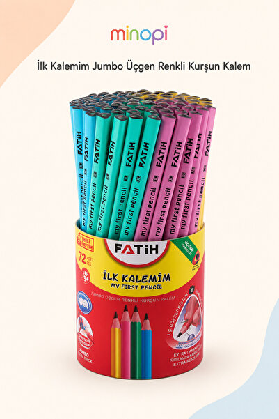 Minopi Fatih İlk Kalemim Üçgen Renkli Kurşun Kalem Kalın Gövdeli 3+ Yaş Başla...