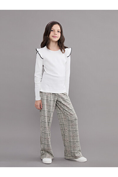 LC Waikiki Checked Embroidered Girl's Trousers with Waist Cord for Style Seek...
