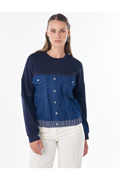 Kayra Denim Garnili Sweatshirt Dark Navy Blue