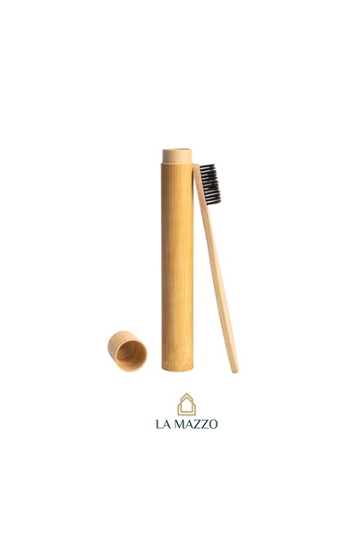 Premium Bambu Diş Fırçası Seyahat Seti | Siyah Kıllı | Doğal Bambu Kutulu