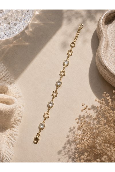 Gökkuşağı Sepeti Steel Star and Zircon Stone Detailed Gold Color Minimal Women's Bracelet Daily and Special Occasion Jewelry