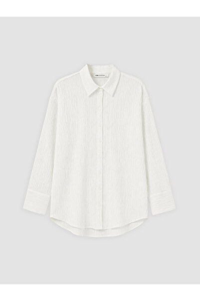 LC Waikiki White Textured Oversize Women's Shirt