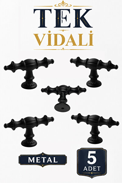 Badem10 (5 Adet) Tek Vidalı Metal Kulp Şehzade Düğme Mobilya Dolabı Çekmece D...