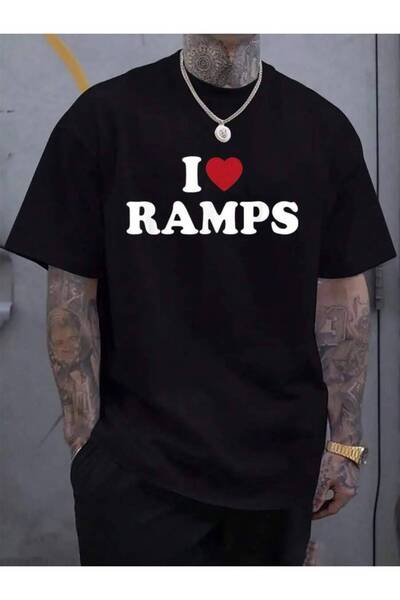 9TAY تي شيرت رجالي أسود 100% قطن بطبعة I Love Ramps Skate Parks Skateboarding...