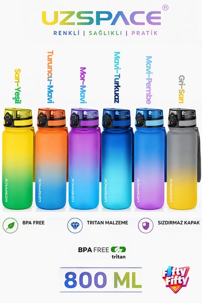 Uzspace 800 ML Çift Renk Softtouch Tritan Su Matarası