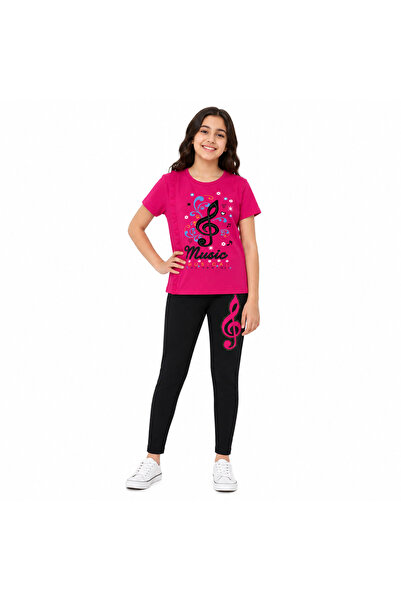 Generic Brand Girls' Set Summer Music Print T-Shirt and Pants