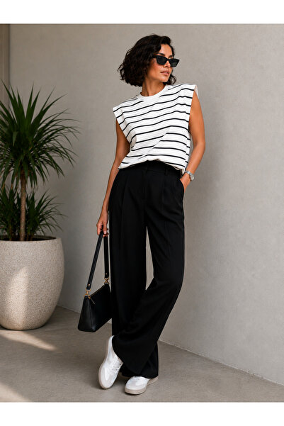 Rute butik Shoulder Padded Striped T-Shirt