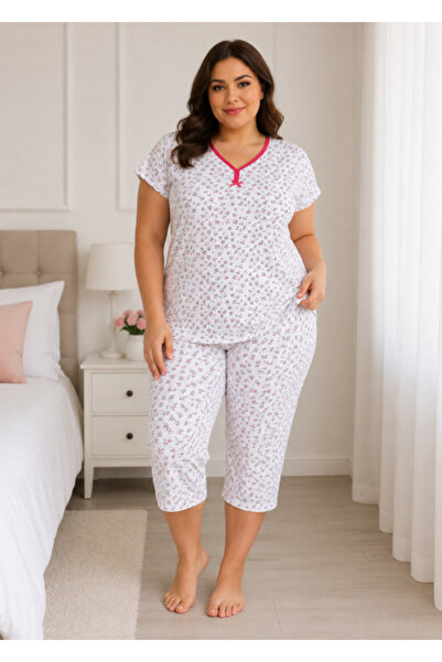 Enisa Women's 100% Cotton Pajamas with Floral Print, Short-Sleeve T-shirt and...