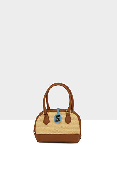 Bagmori Tan Women's Oval Bottle Leather Decorated Straw Bag M000008810