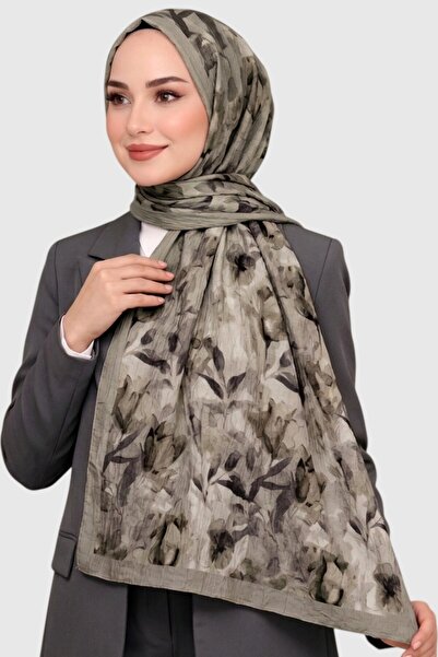 hadiora Mink Brown Leaf Patterned Bamboo Crush Shawl - Wrinkled Textured Dail...