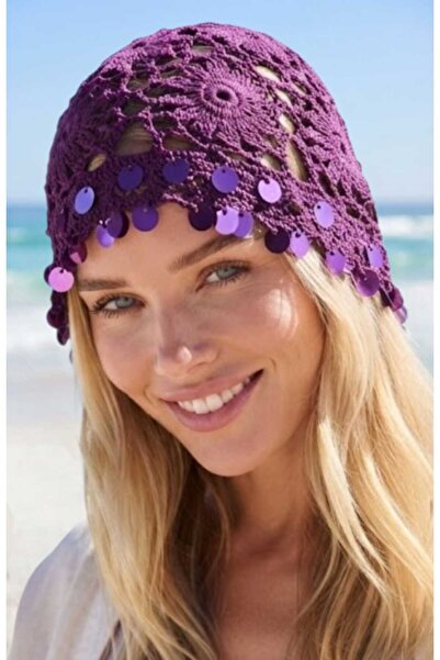 Uniquetrenders Women's Sequin Decorated Knitted Beanie with Mesh Texture Bohe...